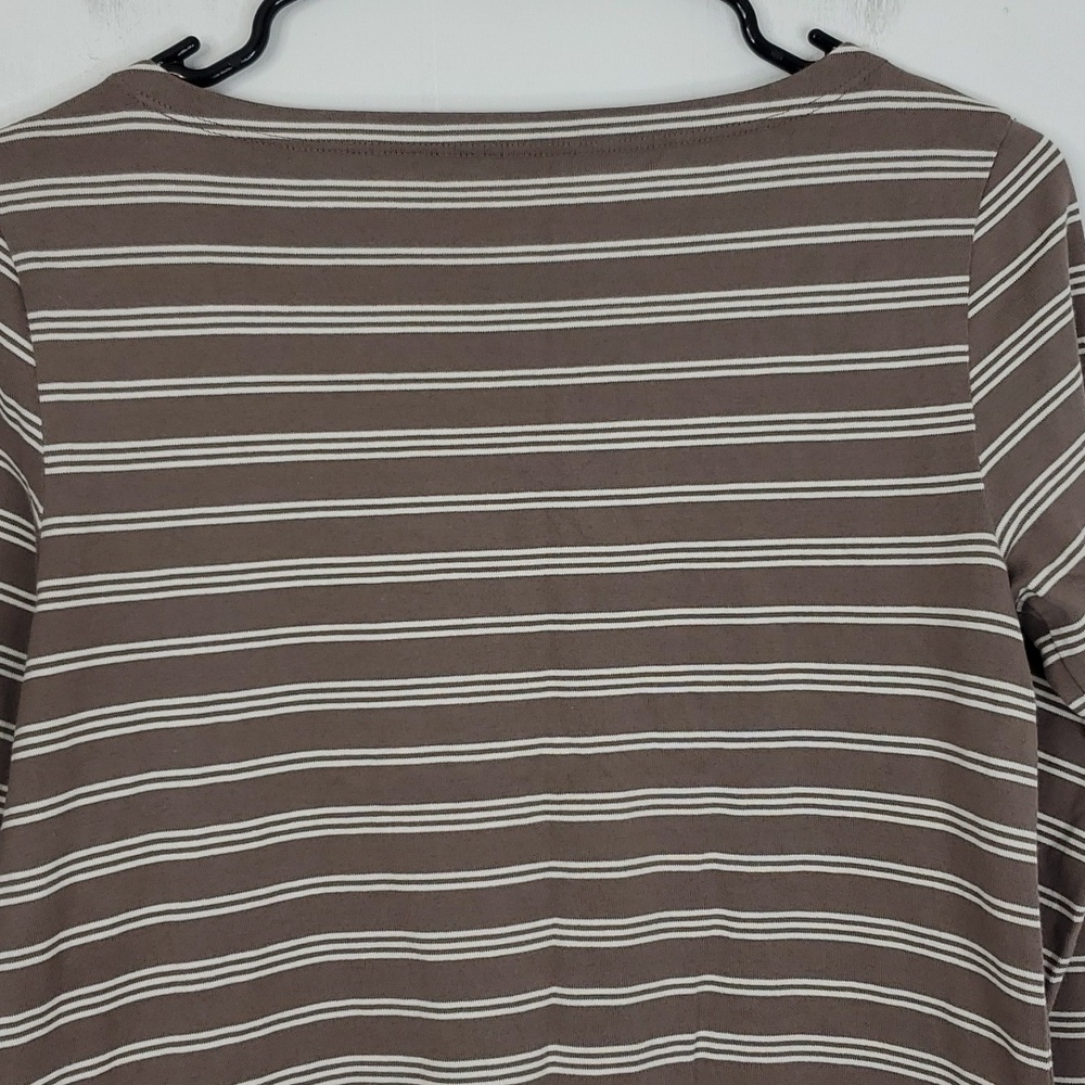 Garnet Hill Dress Striped 3/4 Sleeve Shift Pockets Scoop Neck Brown Womens 02 - Picture 9 of 11